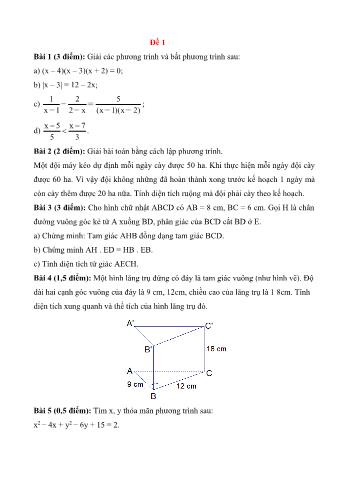 10 Đề thi học kì 2 môn Toán Lớp 8