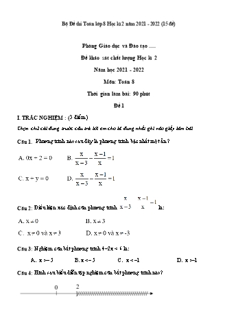 15 Đề khảo sát chất lượng học kì 2 môn Toán Lớp 8 - Năm học 2021-2022