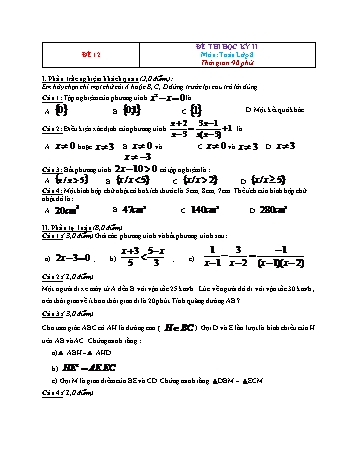 15 Đề thi học kỳ II môn Toán Lớp 8 - Đề 12 (Có đáp án)