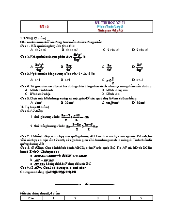 15 Đề thi học kỳ II môn Toán Lớp 8 - Đề 13 (Có đáp án)