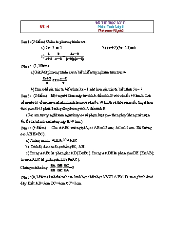 15 Đề thi học kỳ II môn Toán Lớp 8 - Đề 14 (Có đáp án)