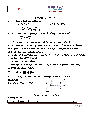 8 Đề thi học kì II môn Toán Lớp 8 (Có đáp án)