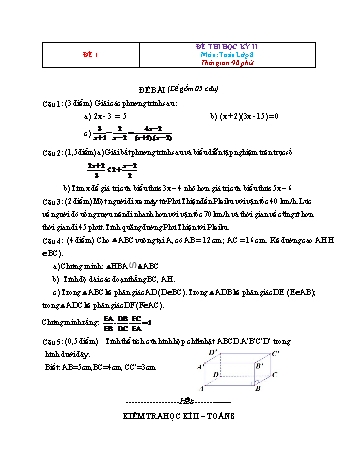 8 Đề thi học kì II môn Toán Lớp 8 - Đề 1 (Có đáp án)