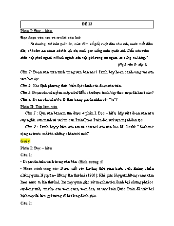 Bộ 20 đề kiểm tra môn Ngữ văn Lớp 8 - Học kỳ 2 - Đề 13 (Có gợi ý)