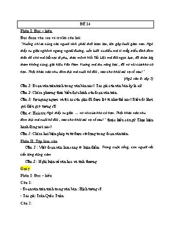 Bộ 20 đề kiểm tra môn Ngữ văn Lớp 8 - Học kỳ 2 - Đề 14 (Có gợi ý)