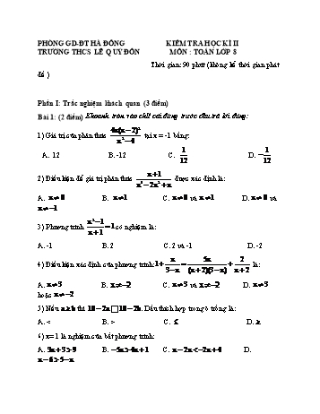 Đề kiểm tra học kì II môn Toán Lớp 8 - Trường THCS Lê Quý Đôn