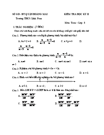 Đề kiểm tra học kỳ II môn Toán Lớp 8 - Trường THCS Lĩnh Nam