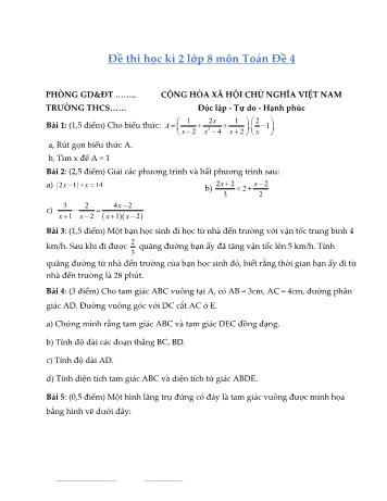 Đề thi học kì 2 môn Toán Lớp 8 - Đề 4 (Có đáp án)