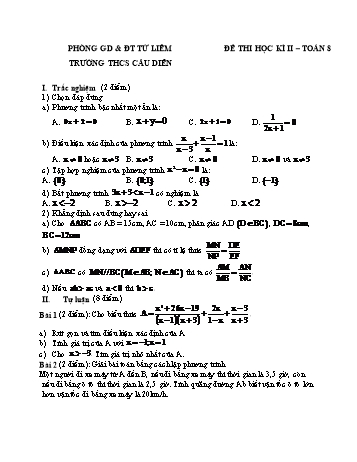 Đề thi học kì II môn Toán Lớp 8 - Trường THCS Cầu Diễn