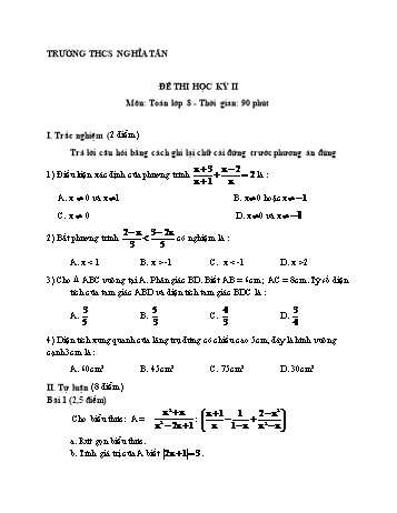 Đề thi học kỳ II môn Toán Lớp 8 - Trường THCS Nghĩa Tân