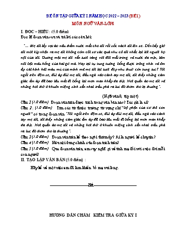 Bộ 3 đề ôn tập giữa kỳ I môn Ngữ văn Lớp 8 - Năm học 2022-2023 (Kèm hướng dẫn chấm)