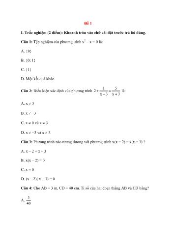 Bộ 6 đề thi giữa học kì 2 môn Toán Lớp 8 (Có đáp án)