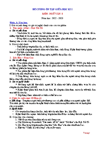 Đề cương ôn tập giữa học kì I môn Ngữ văn 8 - Năm học 2022-2023 (Có đáp án)