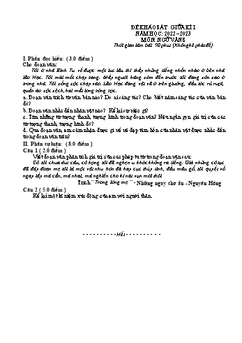 Đề khảo sát giữa kì I môn Ngữ văn Lớp 8 - Năm học 2022-2023 (Có đáp án)