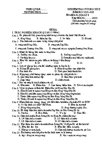 Đề kiểm tra cuối học kì II môn Địa lý Lớp 8 - Năm học 2021-2022 (Có đáp án)