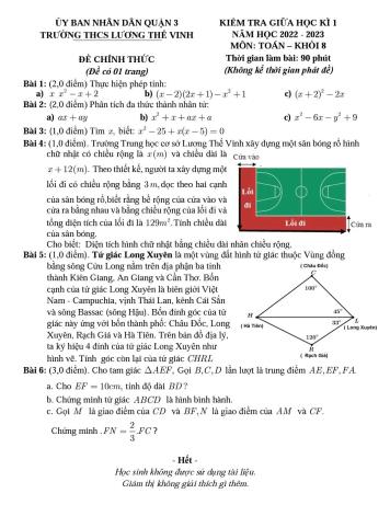 Đề kiểm tra giữa học kì I môn Toán Khối 8 - Năm học 2022-2023 - Trường THCS Lương Thế Vinh