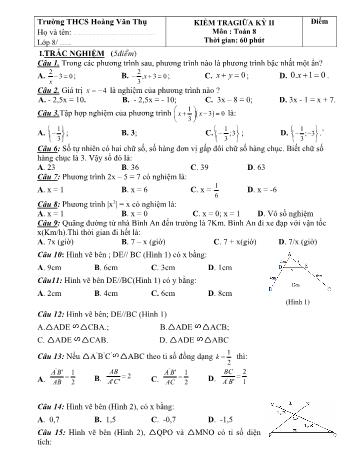 Đề kiểm tra giữa kỳ II môn Toán Lớp 8 - Năm học 2021-2022 - Trường THCS Hoàng Văn Thụ (Có đáp án)