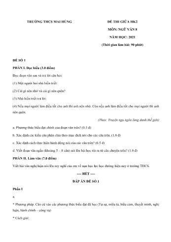 Đề thi giữa học kì 2 môn Ngữ văn Lớp 8 - Năm học 2021-2022 - Trường THCS Mai Hùng (Có đáp án)