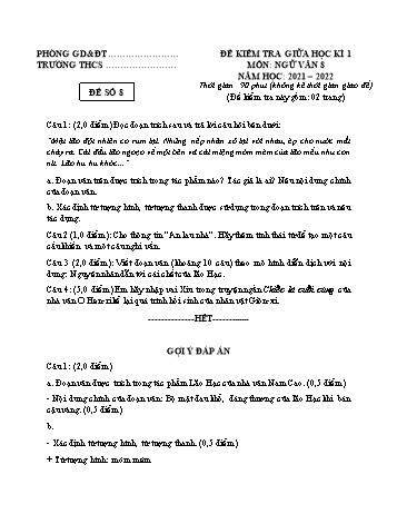 Tuyển tập 10 đề kiểm tra giữa học kì 1 môn Ngữ văn Lớp 8 - Năm học 2021-2022 - Đề 8 (Có đáp án)