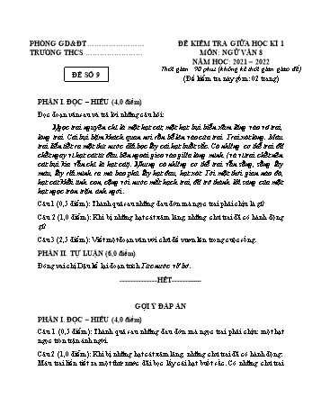 Tuyển tập 10 đề kiểm tra giữa học kì 1 môn Ngữ văn Lớp 8 - Năm học 2021-2022 - Đề 9 (Có đáp án)