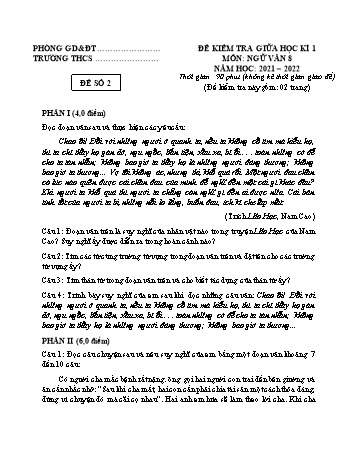 Tuyển tập 10 đề kiểm tra giữa học kì 1 môn Ngữ văn Lớp 8 - Năm học 2021-2022 - Đề 2 (Có đáp án)
