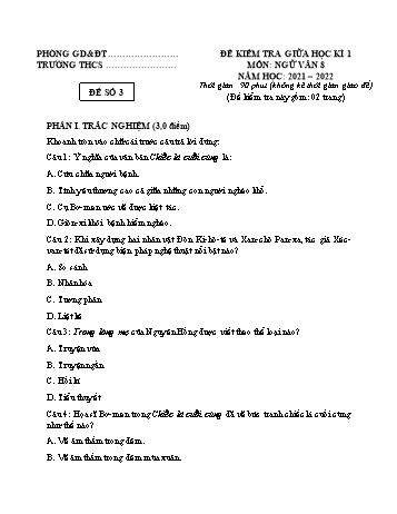 Tuyển tập 10 đề kiểm tra giữa học kì 1 môn Ngữ văn Lớp 8 - Năm học 2021-2022 - Đề 3 (Có đáp án)