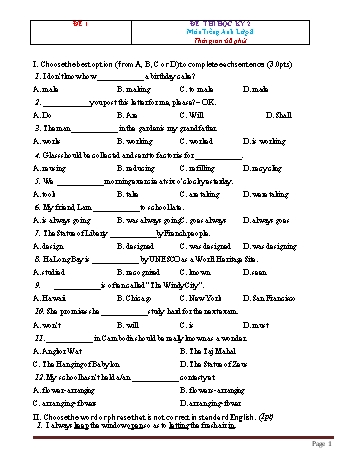 Tuyển tập 21 đề thi học kỳ 2 môn Tiếng Anh Lớp 8 (Có đáp án)