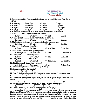 Tuyển tập 21 đề thi học kỳ 2 môn Tiếng Anh Lớp 8 - Đề 11 (Có đáp án)