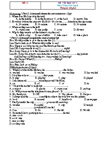 Tuyển tập 21 đề thi học kỳ 2 môn Tiếng Anh Lớp 8 - Đề 12 (Có đáp án)
