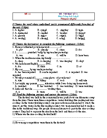 Tuyển tập 21 đề thi học kỳ 2 môn Tiếng Anh Lớp 8 - Đề 16 (Có đáp án)