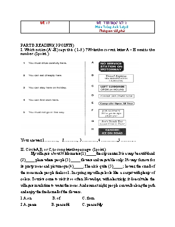 Tuyển tập 21 đề thi học kỳ 2 môn Tiếng Anh Lớp 8 - Đề 17 (Có đáp án)