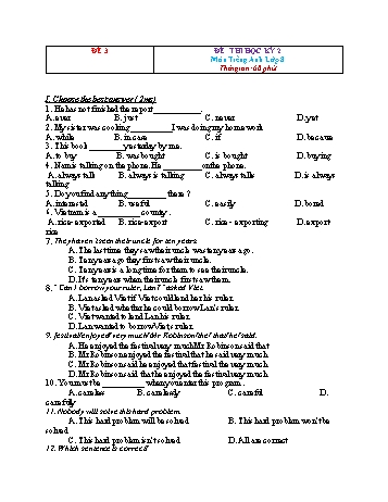 Tuyển tập 21 đề thi học kỳ 2 môn Tiếng Anh Lớp 8 - Đề 3 (Có đáp án)