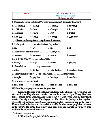 Tuyển tập 21 đề thi học kỳ 2 môn Tiếng Anh Lớp 8 - Đề 8 (Có đáp án)
