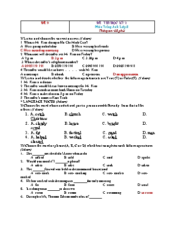 Tuyển tập 21 đề thi học kỳ 2 môn Tiếng Anh Lớp 8 - Đề 9 (Có đáp án)