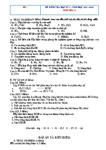 Bộ 5 đề kiểm tra học kỳ 2 môn Hóa học Lớp 8 - Năm học 2021-2022 (Có đáp án)