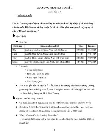 Đề cương kiểm tra học kì II môn Địa lí Lớp 8 (Có đáp án)