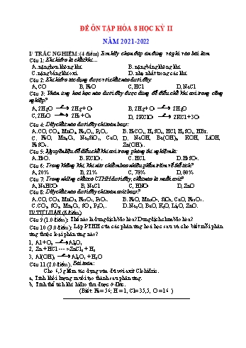 Đề cương ôn tập học kỳ II môn Hóa học Lớp 8 - Năm học 2021-2022 (Có đáp án)
