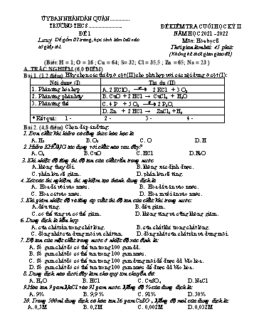 Đề kiểm tra cuối kỳ II môn Hóa học Lớp 8 - Năm học 2021-2022 (Có đáp án)