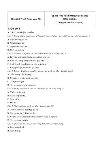 Đề thi học kì 2 môn Giáo dục công dân Lớp 8 - Năm học 2021-2022 - Trường THCS Phan Văn Trị (Có đáp án)