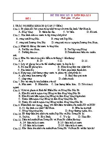 Tổng hợp 10 đề thi học kỳ II môn Địa lí Lớp 8 - Đề 1 (Có đáp án)