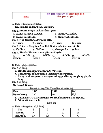 Tổng hợp 10 đề thi học kỳ II môn Địa lí Lớp 8 - Đề 3 (Có đáp án)