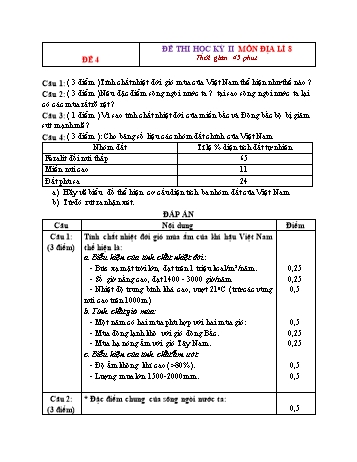 Tổng hợp 10 đề thi học kỳ II môn Địa lí Lớp 8 - Đề 4 (Có đáp án)