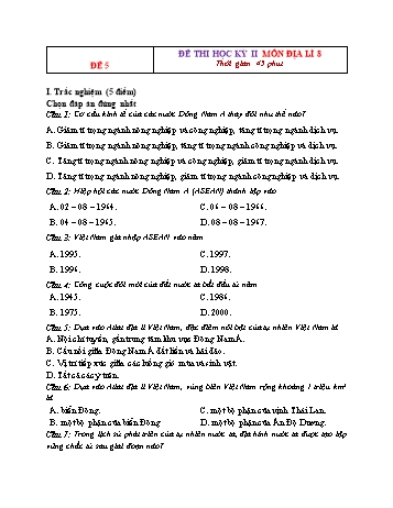 Tổng hợp 10 đề thi học kỳ II môn Địa lí Lớp 8 - Đề 5 (Có đáp án)