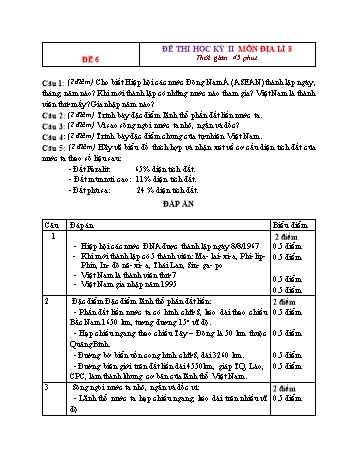 Tổng hợp 10 đề thi học kỳ II môn Địa lí Lớp 8 - Đề 6 (Có đáp án)
