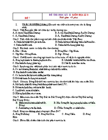 Tổng hợp 10 đề thi học kỳ II môn Địa lí Lớp 8 - Đề 7 (Có đáp án)