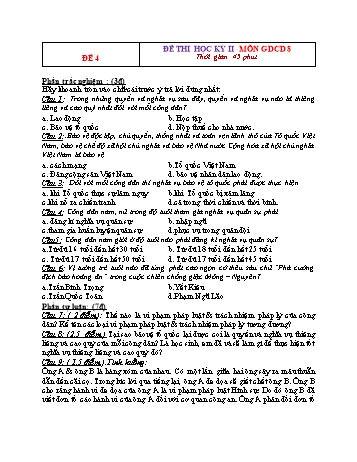 Tuyển tập 11 đề thi học kỳ II môn Giáo dục công dân Lớp 8 - Đề 4 (Có đáp án)
