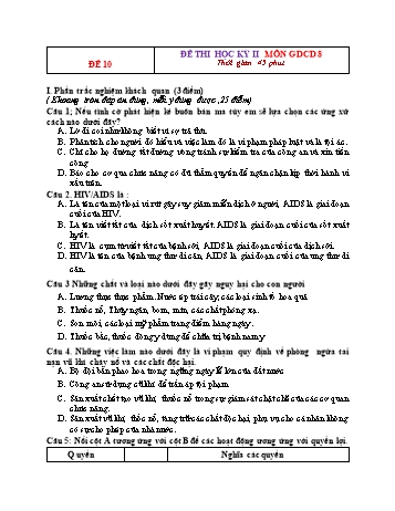 Tuyển tập 11 đề thi học kỳ II môn Giáo dục công dân Lớp 8 - Đề 10 (Có đáp án)