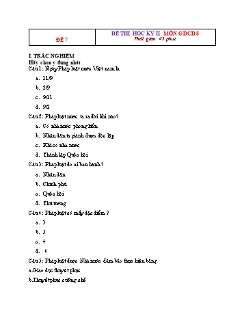 Tuyển tập 11 đề thi học kỳ II môn Giáo dục công dân Lớp 8 - Đề 7 (Có đáp án)