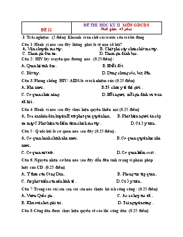 Tuyển tập 11 đề thi học kỳ II môn Giáo dục công dân Lớp 8 - Đề 11 (Có đáp án)