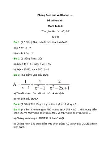 Bộ 4 đề thi học kì 1 môn Toán học Lớp 8 (Có đáp án)